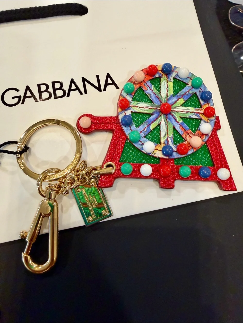 Dolce & Gabbana Red Multicolor Ferris Wheel Leather Key & Card Holder Charm
